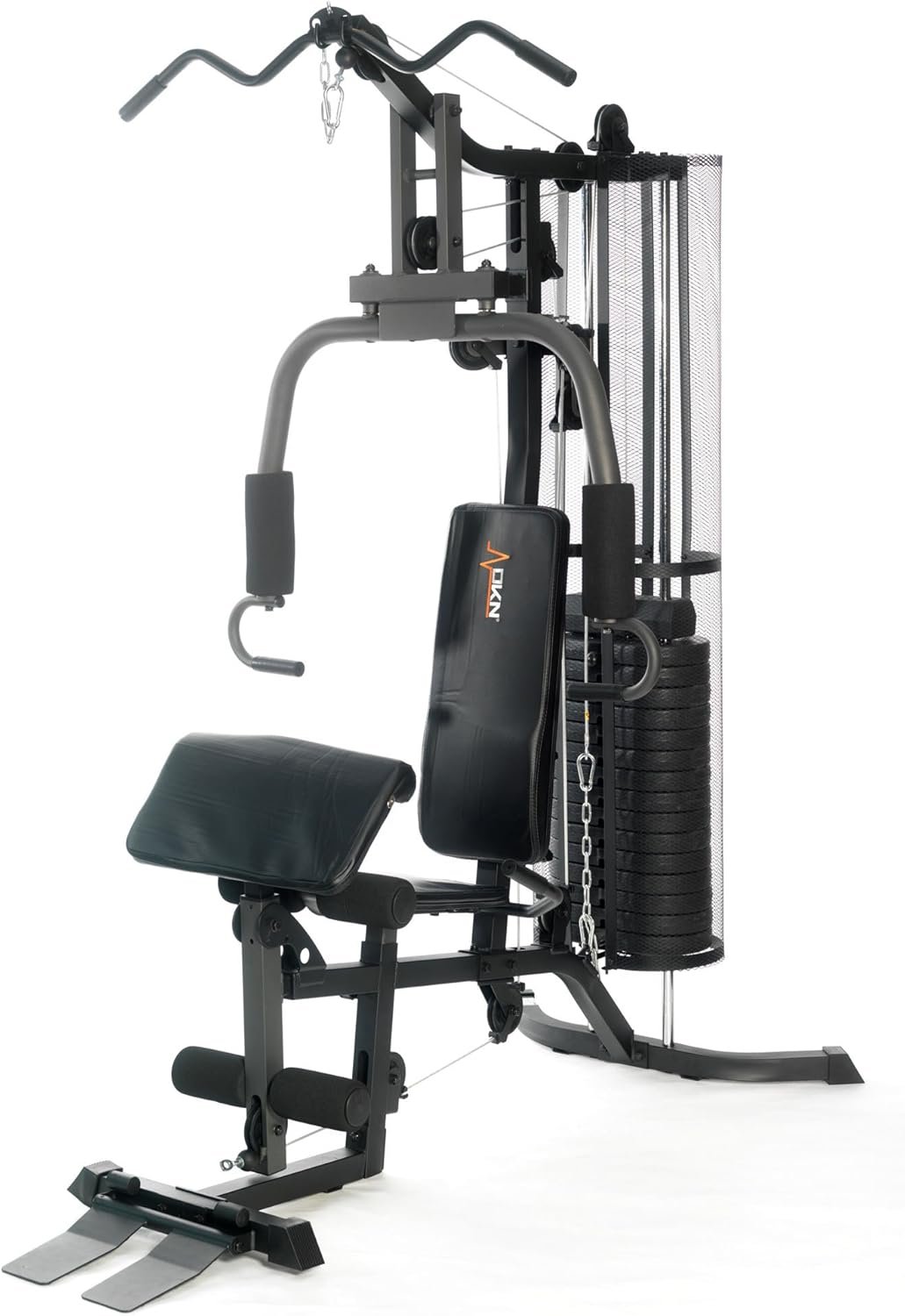 DKN Studio 7400 Compact Home Multi Gym Equipment w/Double Pulley, 80kg Weight Stack, Chest Station, Butterfly Press, Preacher Pad & Leg Developer for One Person Strength Training & Body Building